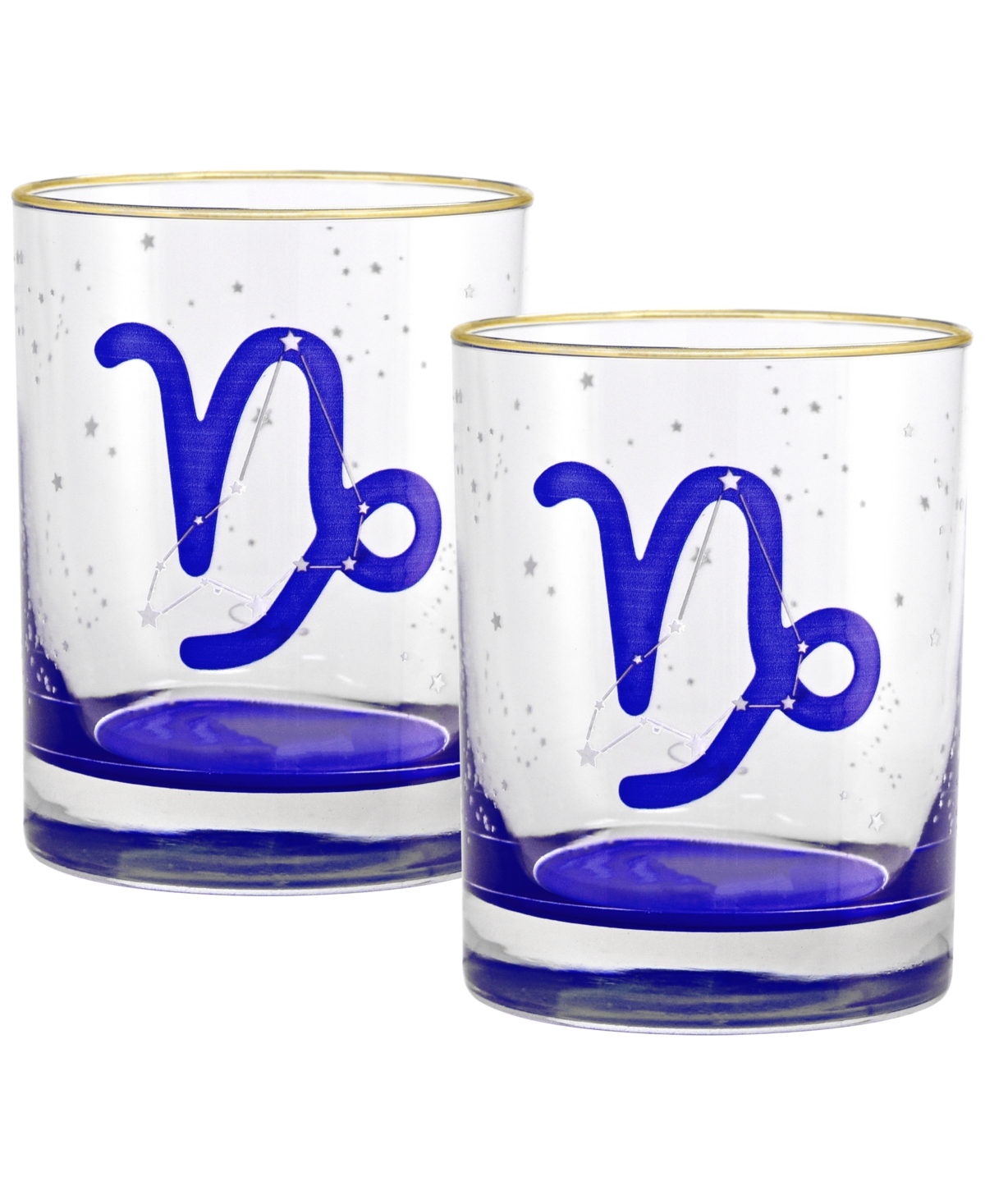 Culver Capricorn Zodiac Double Old-fashioned Glass, Set Of 2 In Blue