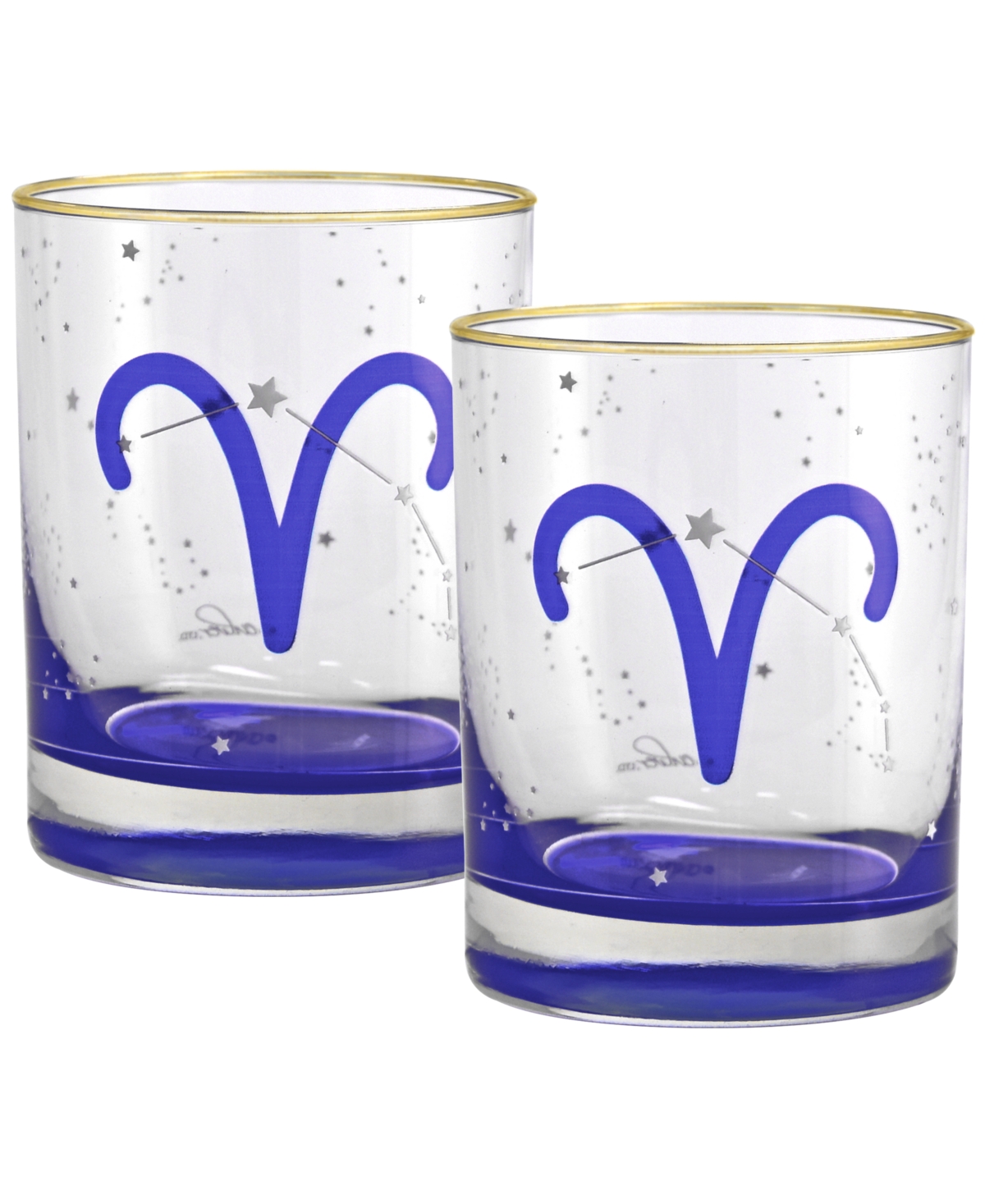 Culver Aries Zodiac Double Old-fashioned Glass, Set Of 2 In Blue
