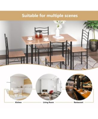 5 Pieces Wood Metal Dining Table Set with 4 Chairs