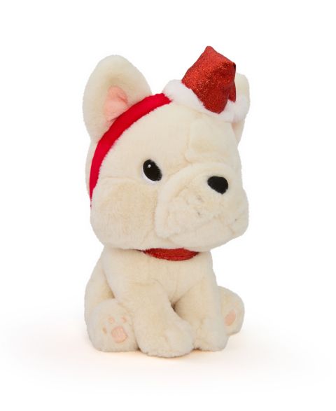 Детские мягкие игрушки Geoffrey's Toy Box 10" French Bulldog with Christmas Hat Plush Toy