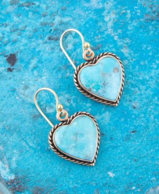 Drop Genuine Blue Turquoise Heart Earrings