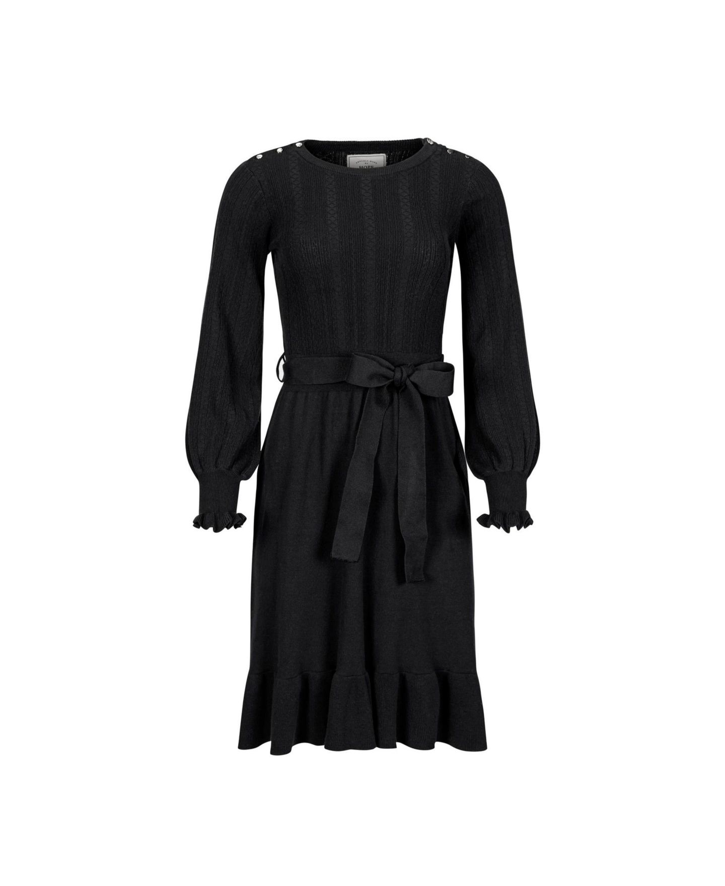 Женское платье Hope & Henry Organic Long Sleeve Flounce Edge Cable Sweater Dress, цвет: Чёрный — фото 6