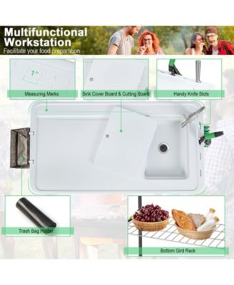 Portable Camping Fish Cleaning Table with Grid Rack and Faucet