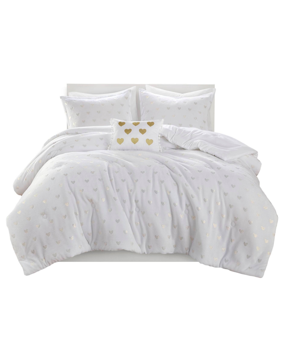 Mi Zone Rosalie Metallic Heart 4-pc. Comforter Set, Full/queen In White,gold