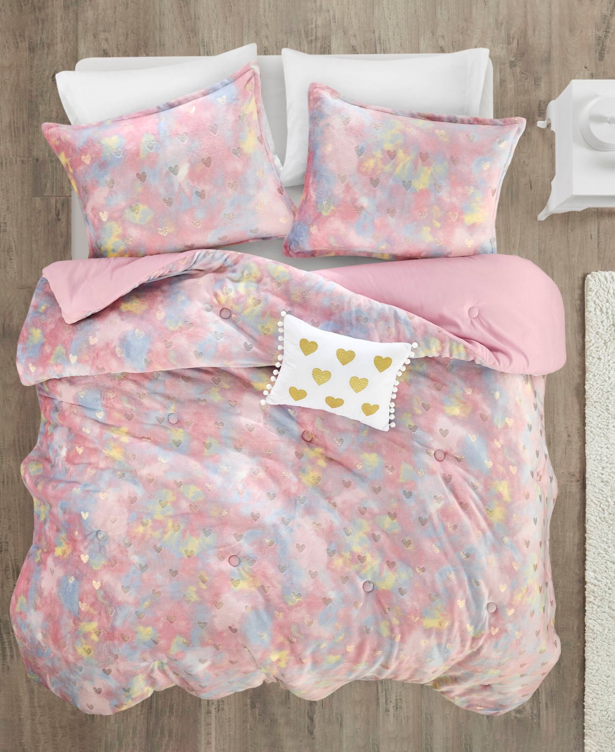 Mi Zone Rosalie Metallic Heart 4-pc. Comforter Set, Full/queen In Pink Multi,gold