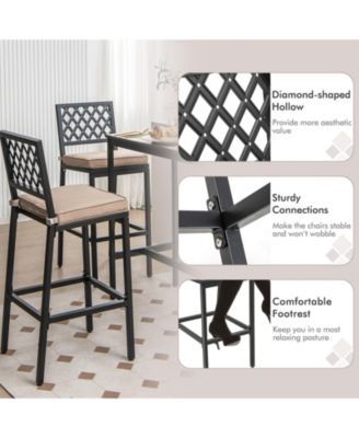 Set of 2 Patio Bar Chairs with Detachable Cushion and Footrest