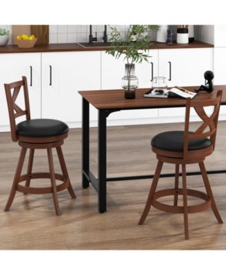 2 Pieces Classic Counter Height Swivel Bar Stool Set with X-shaped Open Back