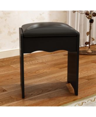 5-Drawers Black Wood LED Push-Pull Mirror Makeup Vanity Sets Dressing Table Sets with Stool and 3-Tier Storage Shelves