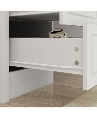 White Makeup Vanity Table Dressing Desk 3-Mirrors,LED Lighted, 9-Drawers, Hidden Storage Shelves, Carved Metal Handles