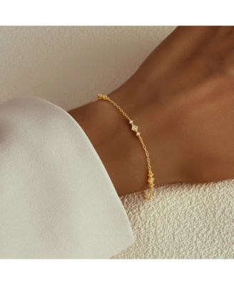 Dainty 18K Gold Plated Sterling Silver Chain Link Bracelet with Cubic Zirconia Accents