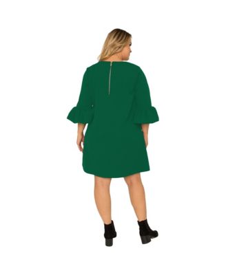 Plus Size Crepe Knit 3/4 Balloon Sleeves Midi Shift Dress
