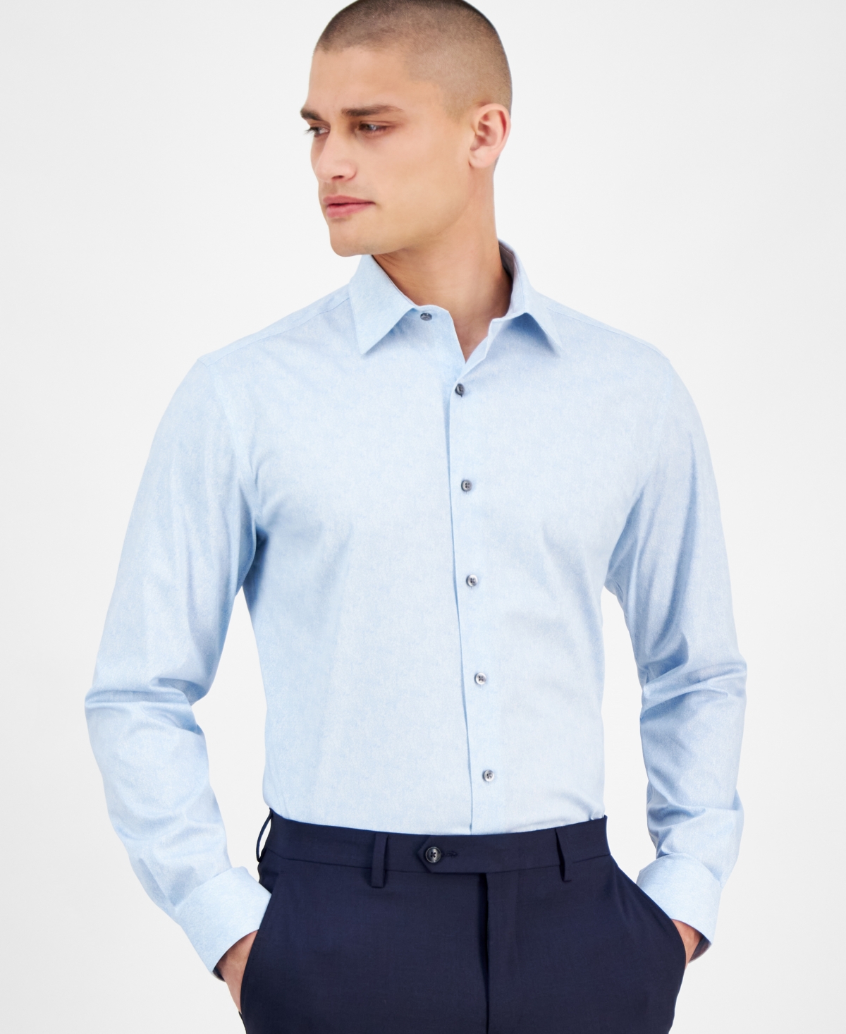 Men's Wave Brush-Print Dress Shirt, Exclusively at Macy's - Lt Blue White