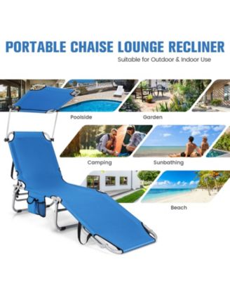 5-Position Adjustable Outdoor Chaise Chair Recliner Chair with Canopy Shade