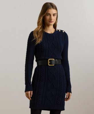 Lauren Ralph Lauren Women's Button-Trim Aran-Knit Sweater Dress - Macy's