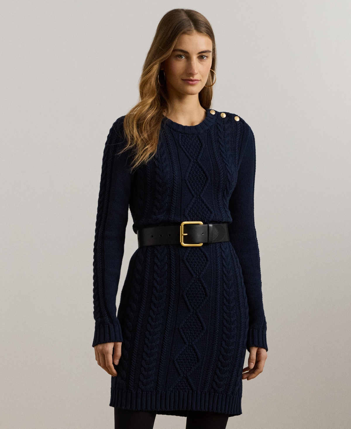Lauren Ralph Lauren Women's Button-Trim Aran-Knit Sweater Dress