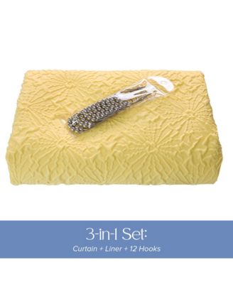 Starburst Water Repellent Crinkle Shower Curtain with Snap-in Liner and Hooks Set, 71"X72"