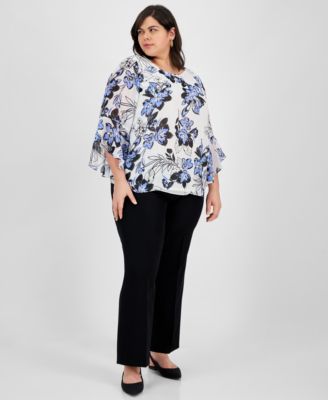 Plus Size Floral Ruffle-Sleeve Blouse