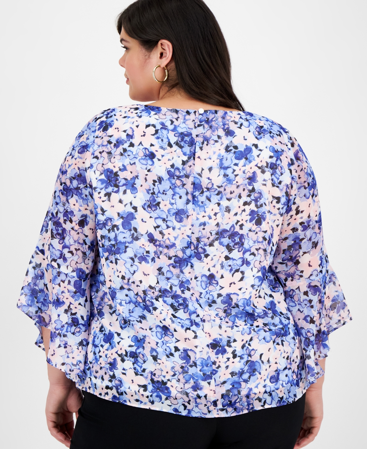 Kasper Plus Size Floral-print Ruffled Blouse In California Sky Multi