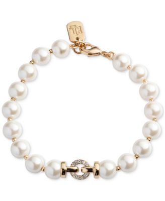 Lauren Ralph Lauren - Gold-Tone Imitation Pearl & Pav&eacute; Ring Bracelet