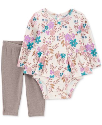 Carter's - Baby Girls Floral Peplum Bodysuit & Pants, 2 Piece Set