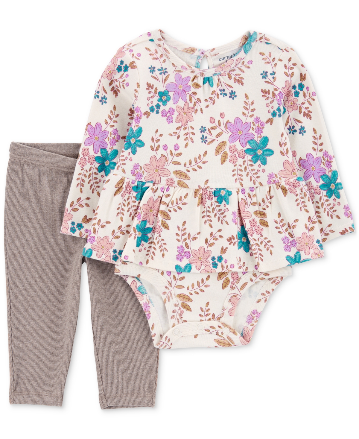 Carter's Baby Girls Floral Peplum Bodysuit & Pants, 2 Piece Set In Ivory,floral