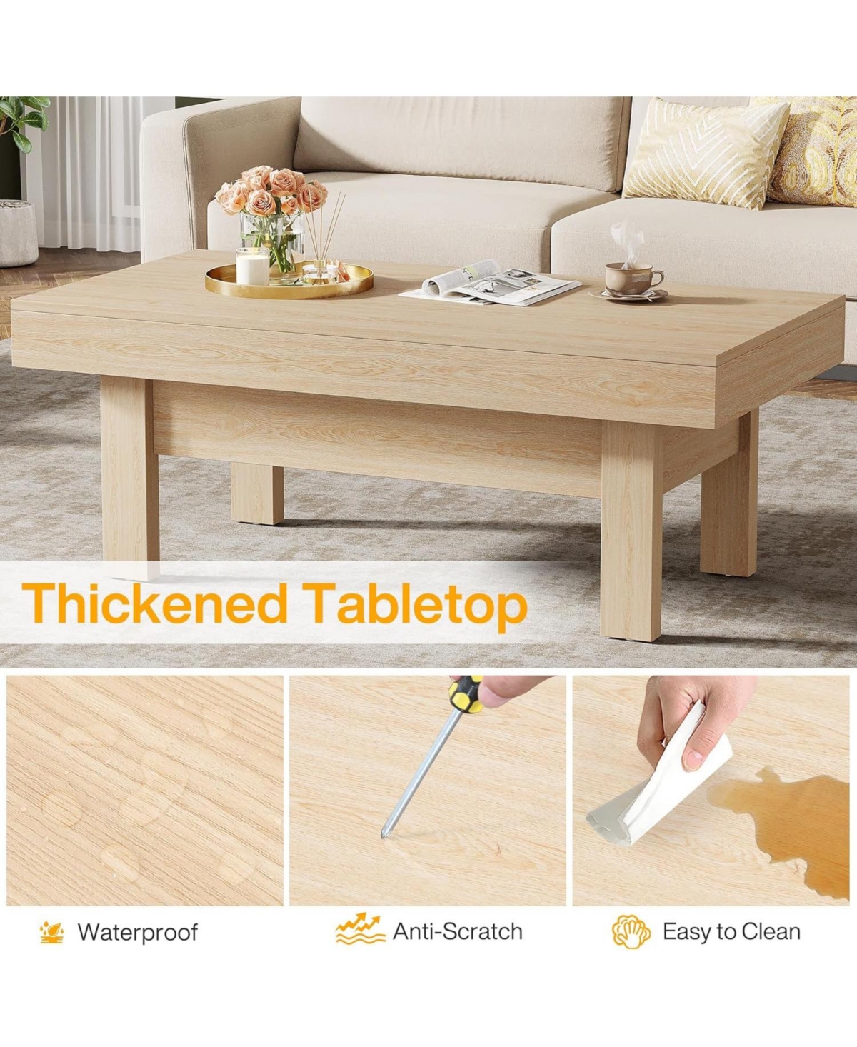 Tribesigns Modern Coffee Table, 47-Inch Simple Rectangle Center Table for Living Room, Farmhouse Coffee Table Wood Cocktail Tea Table for Bedroom Home