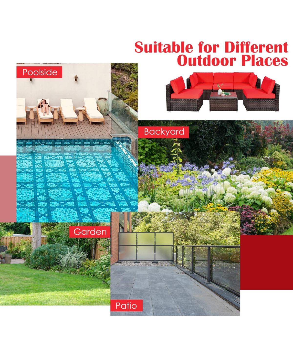 Sugift 6 Pieces Patio Rattan Furniture Set with Cushions