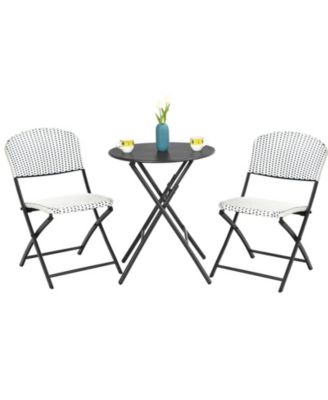 3 Pieces Patio Rattan Bistro Set with Round Dining Table and 2 Chairs