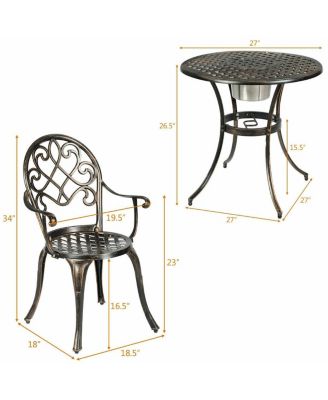 3 Pieces Outdoor Set Patio Bistro with Attached Removable Ice Bucket