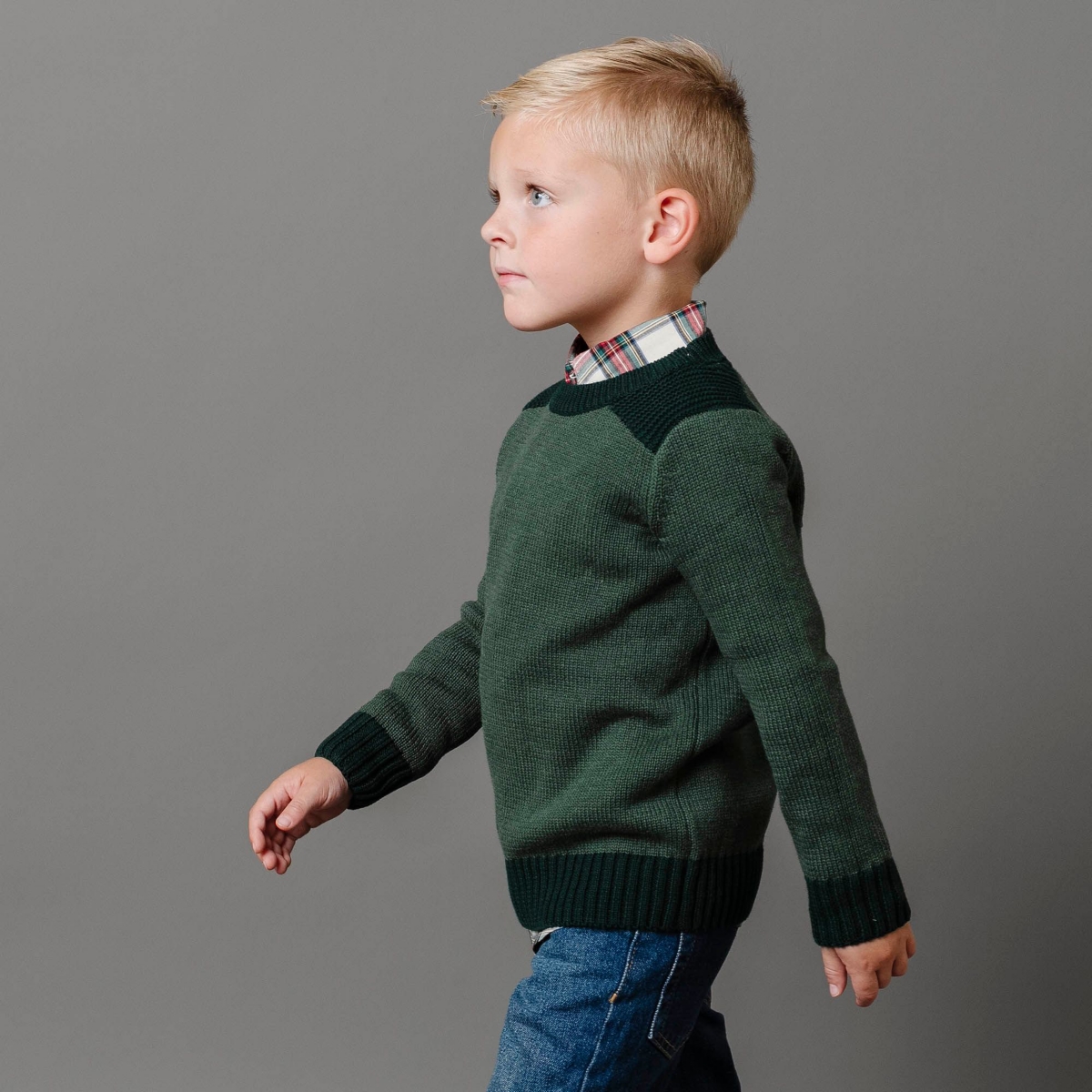 Hope & Henry Boys Organic Long Sleeve Shoulder Detail Crew Neck Pullover Sweater