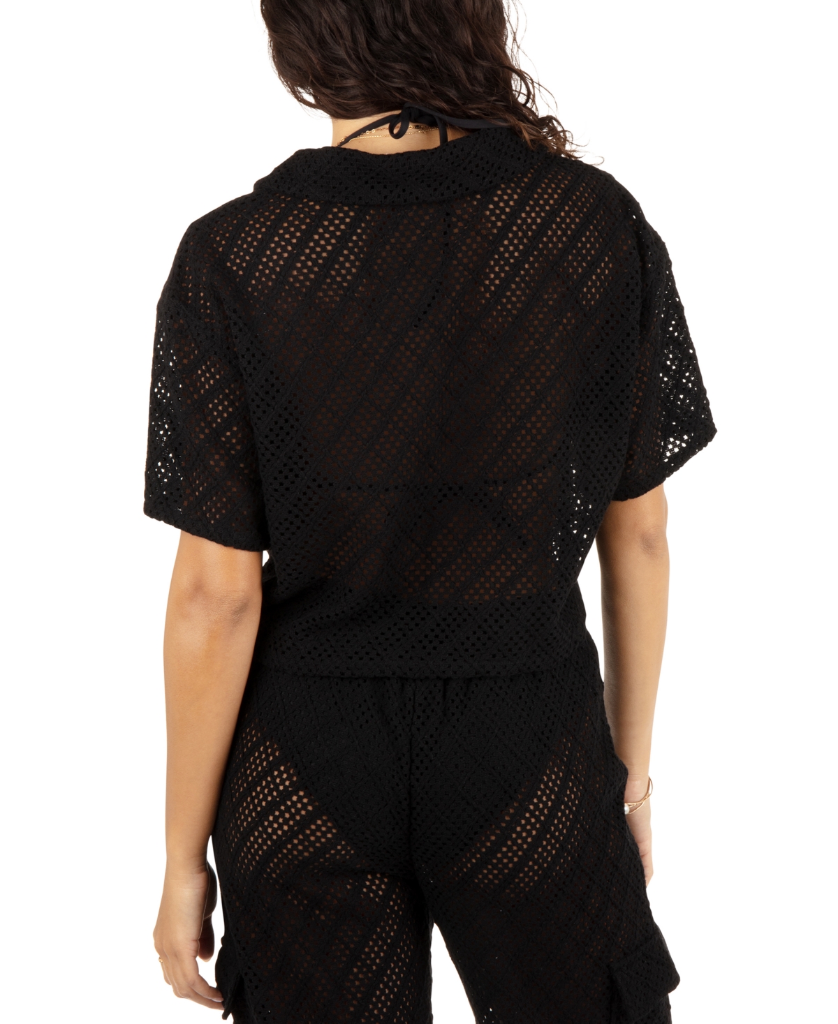 HURLEY JUNIORS' COTTON CROCHET CAMP COVER-UP SHIRT 