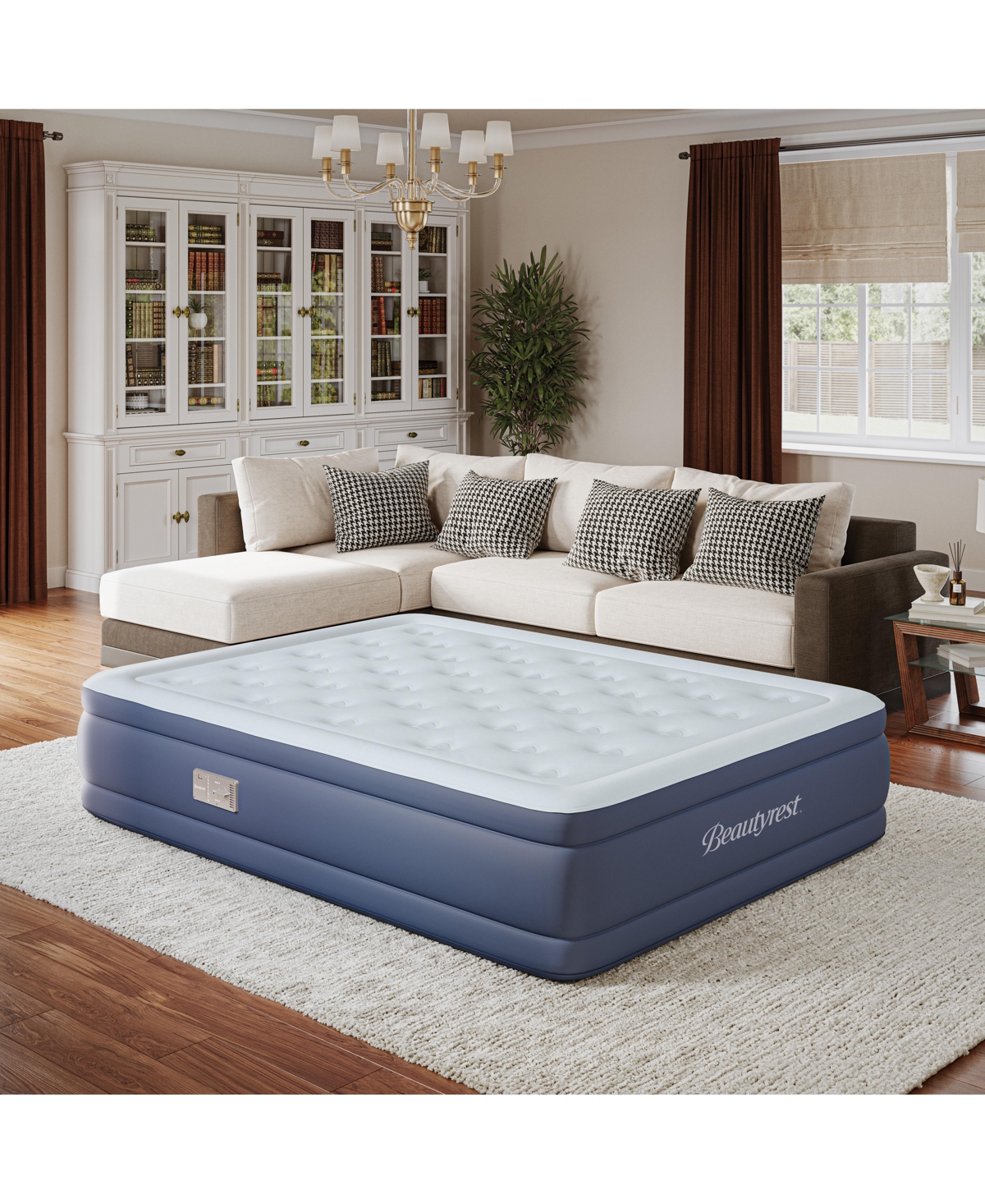Beautyrest 17" Supreme Air Comfort Top Air Mattress with Built-in SureLock Pump and Auto Shut-Off, Full Size, Puncture-Resistant Dura-Vinyl, Raised Ed