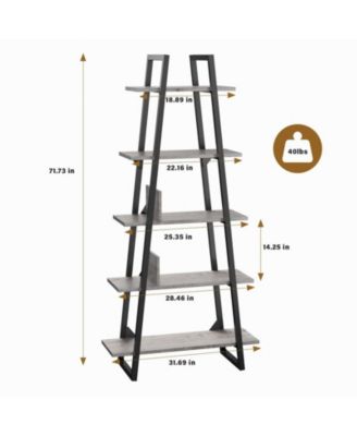 Garmin Bookshelf 5 Tier Industrial Wood, Tall Open Rustic Etagere Bookcase Ladder, Standing Display Shelves for Home Living Room Bedroom Office