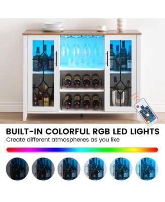 Wine Bar Cabinet with LED Light, Home Coffee Cabinet with Wine and Glass Rack, Kitchen Buffet Sideboard with Storage Cabinet&Drawers