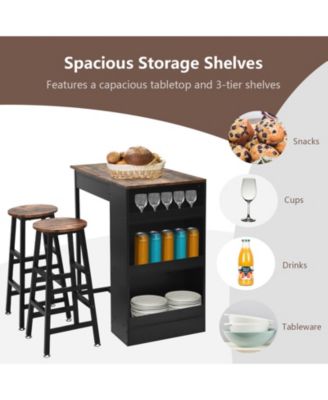 3 Pieces Bar Table Set with Storage
