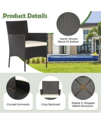 5 Pieces Outdoor Wicker Sofa Set with Coffee Table and 2 Ottomans