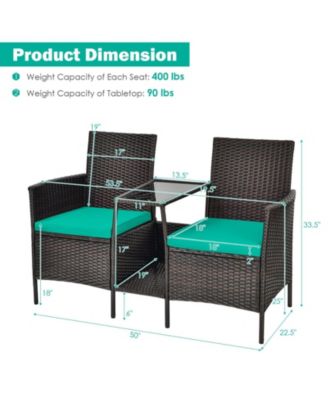 Rattan Patio Conversation Set Cushioned with Glass Table