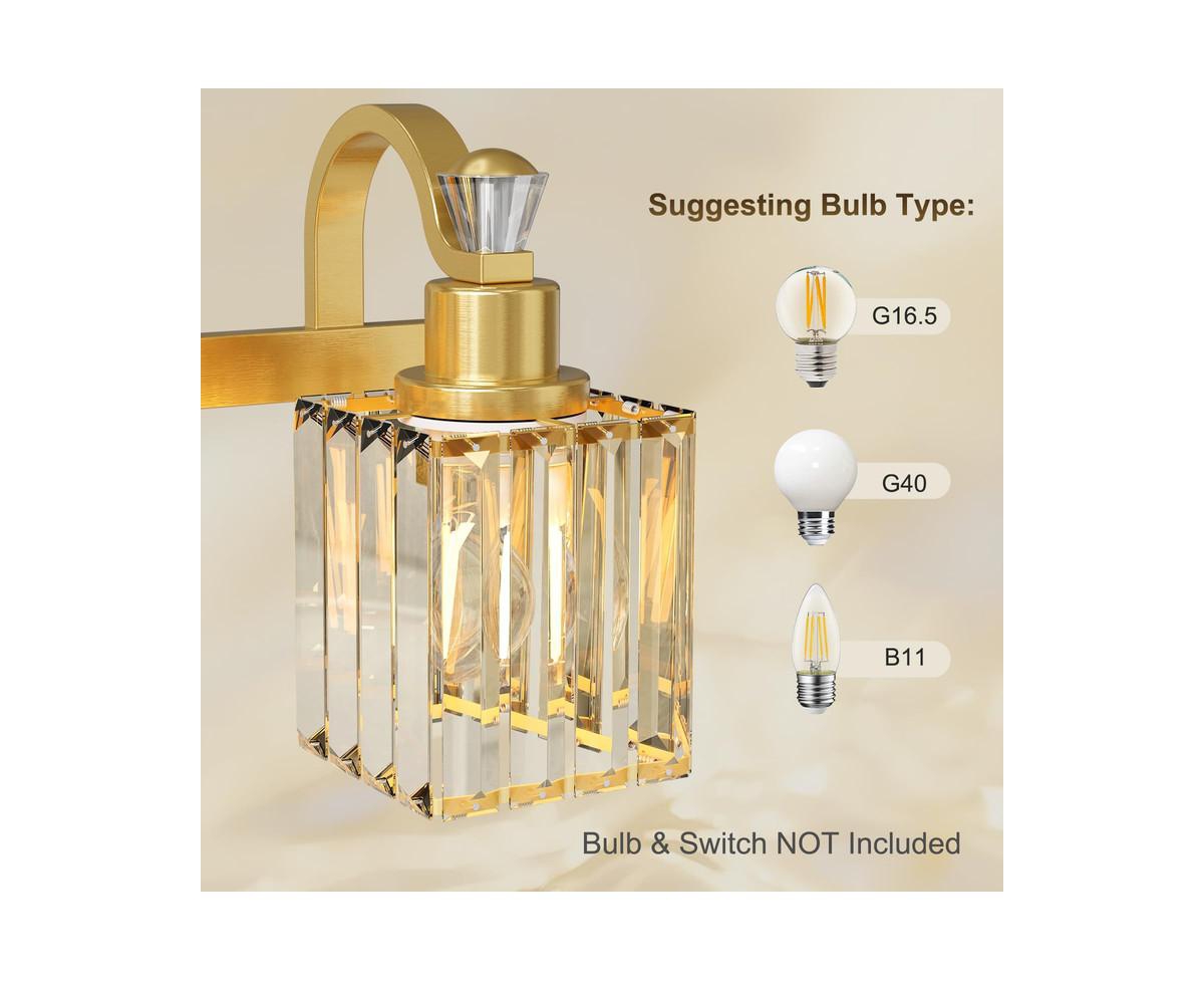 gaomon Bathroom Vanity Light Fixtures Modern Crystal Vanity Light Fixtures Over Mirror;4 Light Modern Crystal Wall Lighting with Square Shade- G