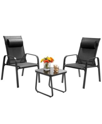 2 Pieces Patio Loveseat Bench Table Furniture Set with Cushioned Chair
