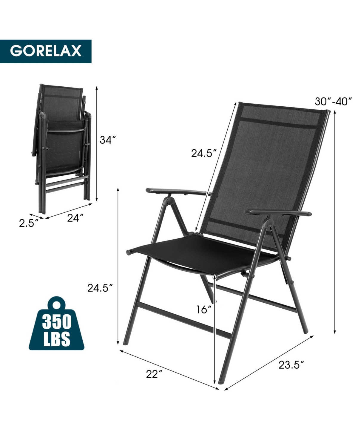 Sugift Set of 2 Adjustable Portable Patio Folding Dining Chair Recliners