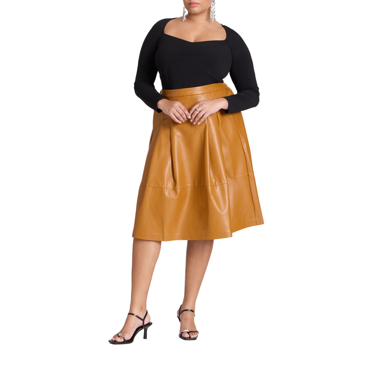 Eloquii Plus Size Faux Leather Full Midi Skirt