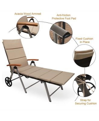 Foldable Outdoor Chaise Lounge Chair Wicker Recliner Chair with Aluminum Frame