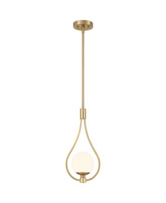 Kosta 8" Mid Century Modern Pendant Ceiling Light Fixture Dining Room Over Table Kitchen Island Foyer Hanging Teardrop LED Dimmable Warm Gold Finish White Glass Hallway Mini