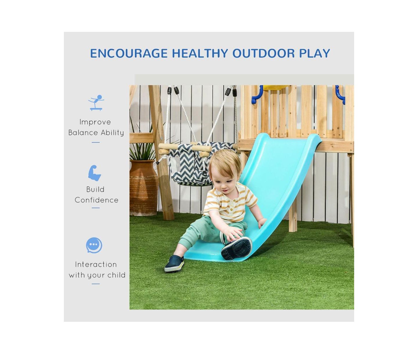 Детские игрушки Slickblue Wooden Swing Set with Toddler Slide, Climbing Steps & Accessories, Ages 1-4, цвет: Синий — фото 6