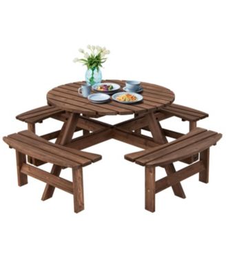 Patio 8 Seat Wood Picnic Dining Seat Bench Set