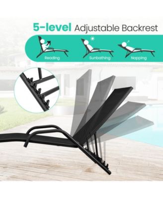 2 Pieces Outdoor Chaise Lounge with 5-Position Adjustable Backrest