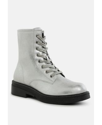 Womens Clover Faux Leather Lace Up Boots