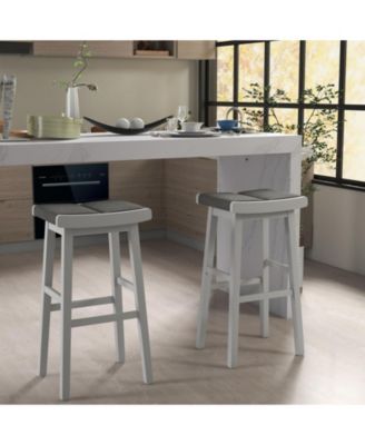 2 Pieces 31.5 Inch Upholstered Saddle Barstools with Padded Cushions