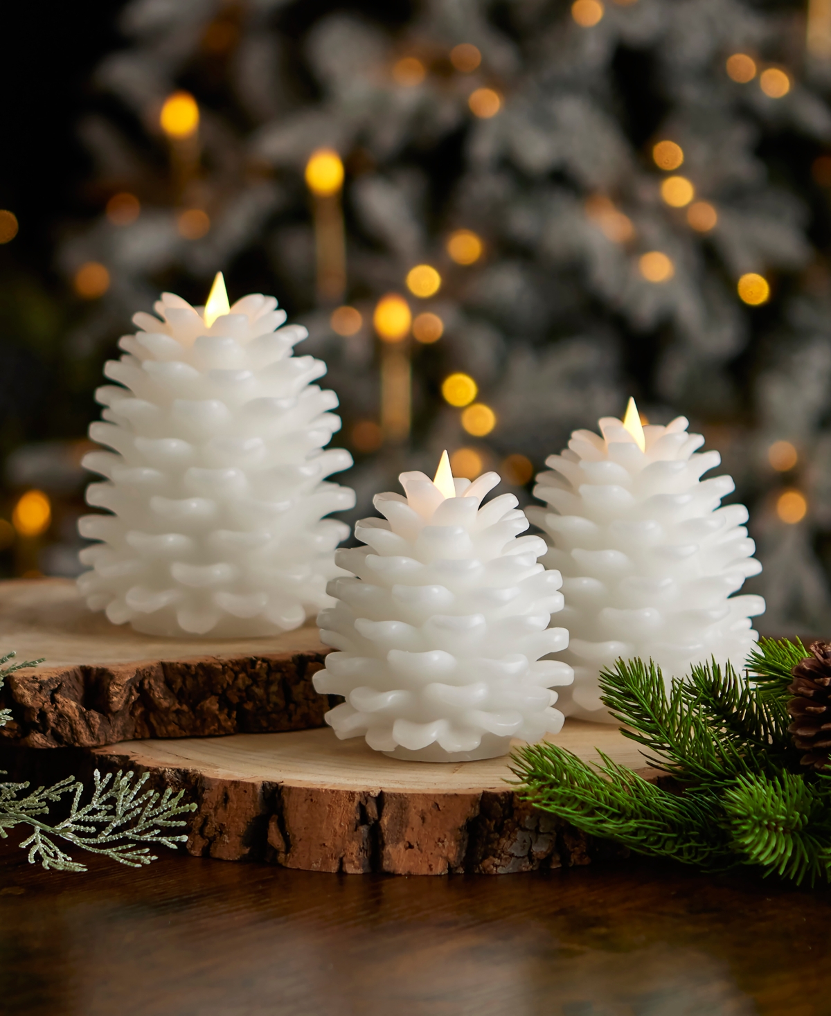 Seasonal Pinecone Flameless Candle, 3-Pc. Set