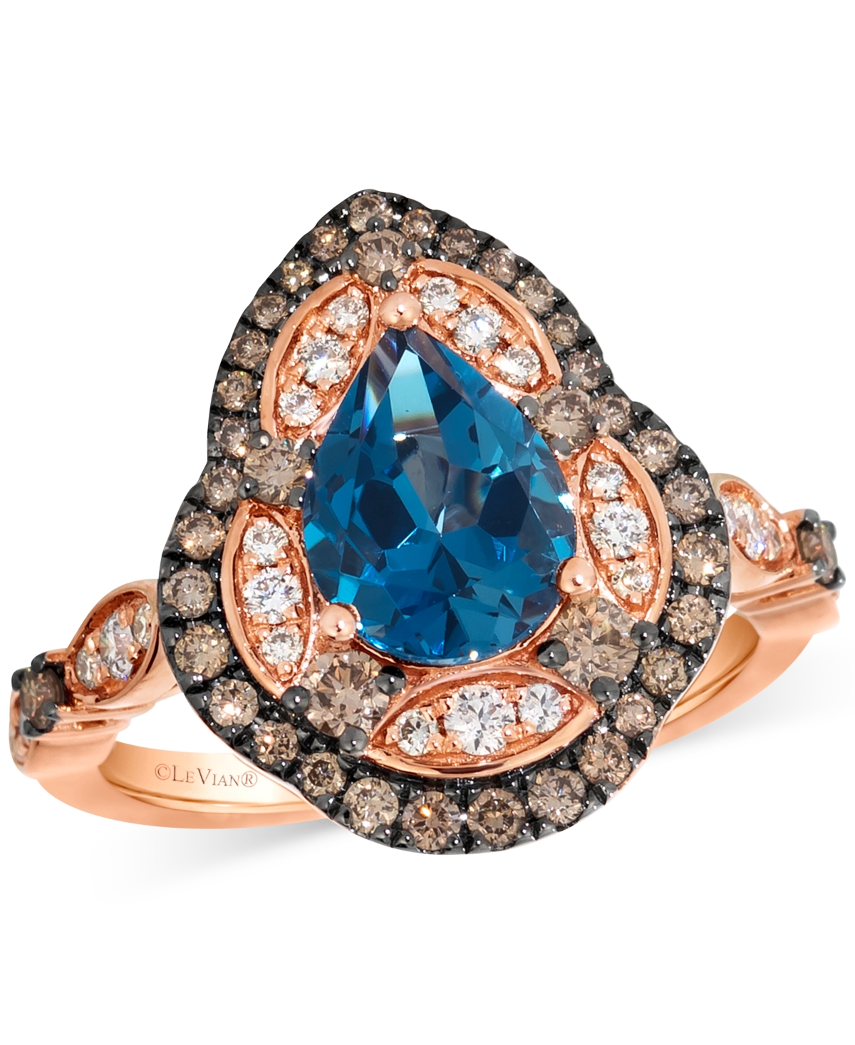 London Blue Topaz (1-3/4 ct. t.w.) & Diamond (5/8 ct. t.w.) Statement Ring in 14k Rose Gold - Rose Gold